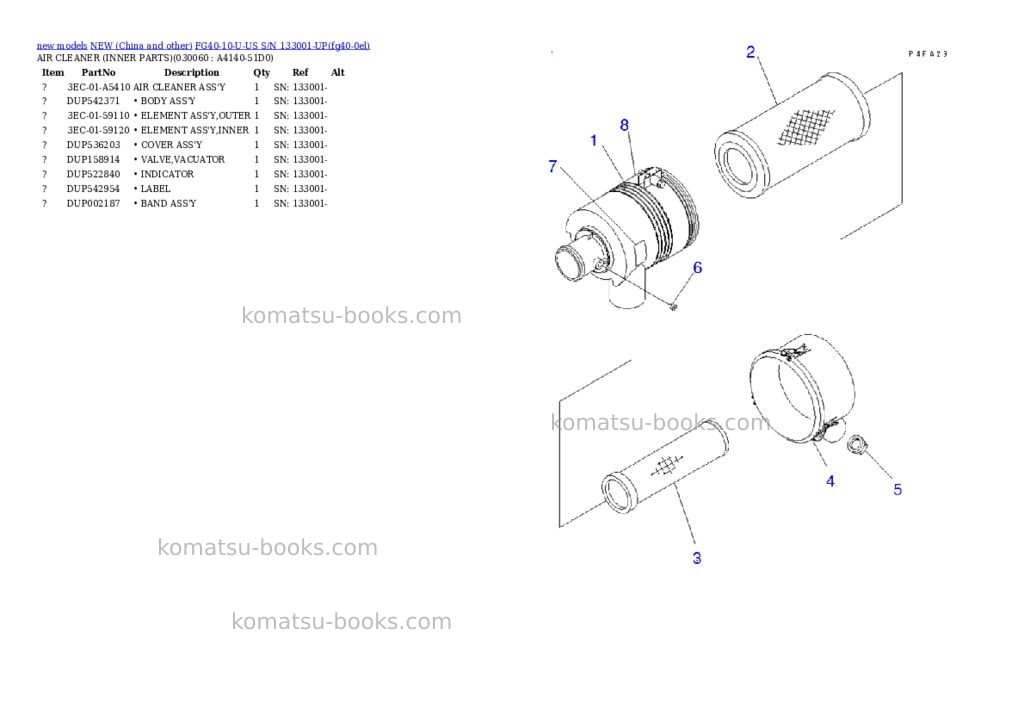Komatsu fg40-10-u-us s/n 133001-up Parts catalog cover Page 5
