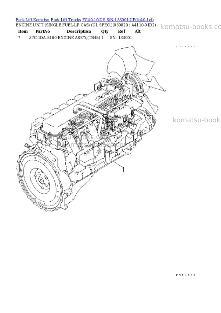Komatsu fg40-10-us s/n 133001-up Parts catalog cover Komatsu fg40-10-us s/n 133001-up Parts catalog cover