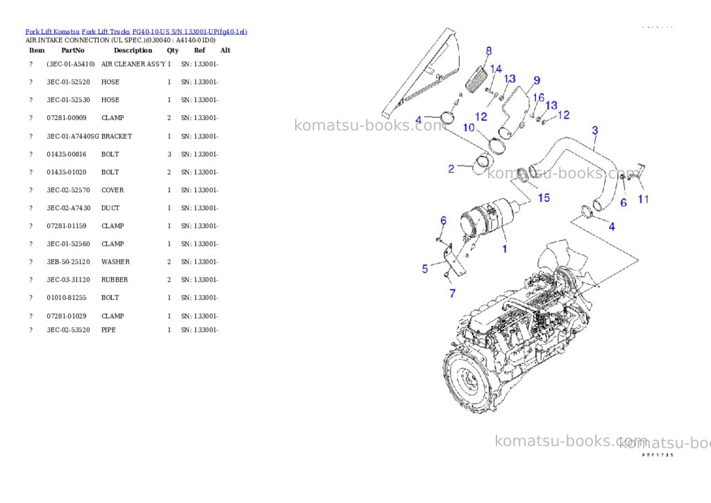 Komatsu fg40-10-us s/n 133001-up Parts catalog cover Page 3 Komatsu fg40-10-us s/n 133001-up Parts catalog cover Page 3