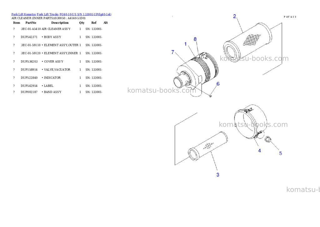 Komatsu fg40-10-us s/n 133001-up Parts catalog cover Page 4 Komatsu fg40-10-us s/n 133001-up Parts catalog cover Page 4