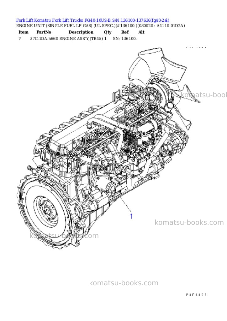 Komatsu FG40-10US-B S/N 136100-137636 Parts catalog cover