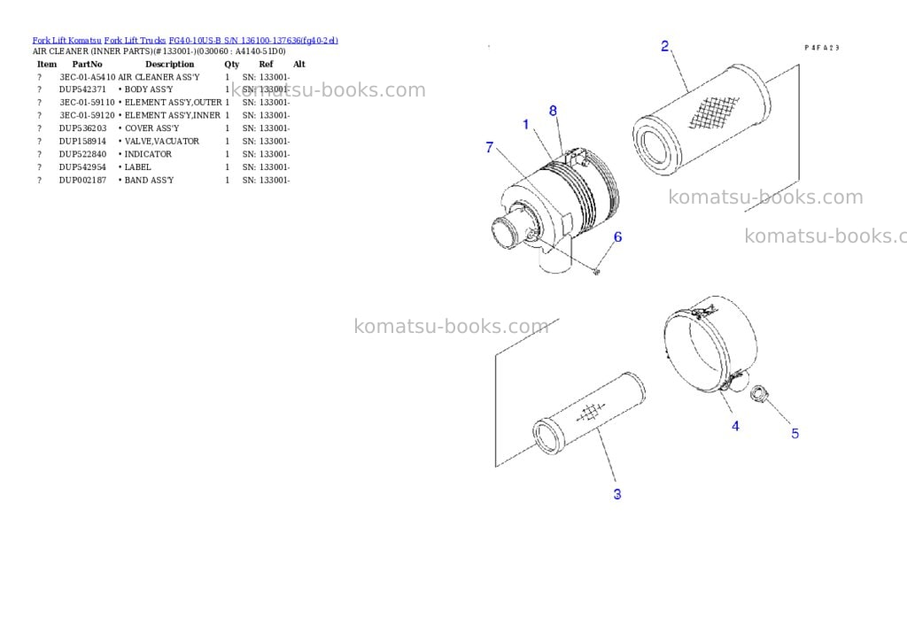 Komatsu FG40-10US-B S/N 136100-137636 Parts catalog cover Page 5