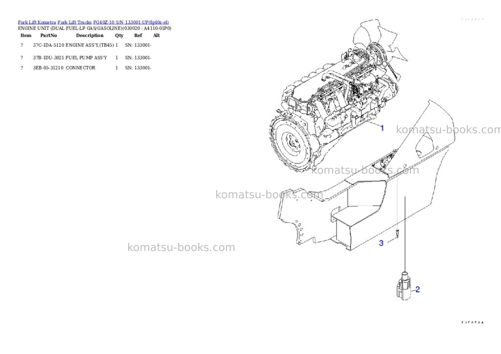 Komatsu FG40Z-10 S/N 133001-UP Parts catalog cover