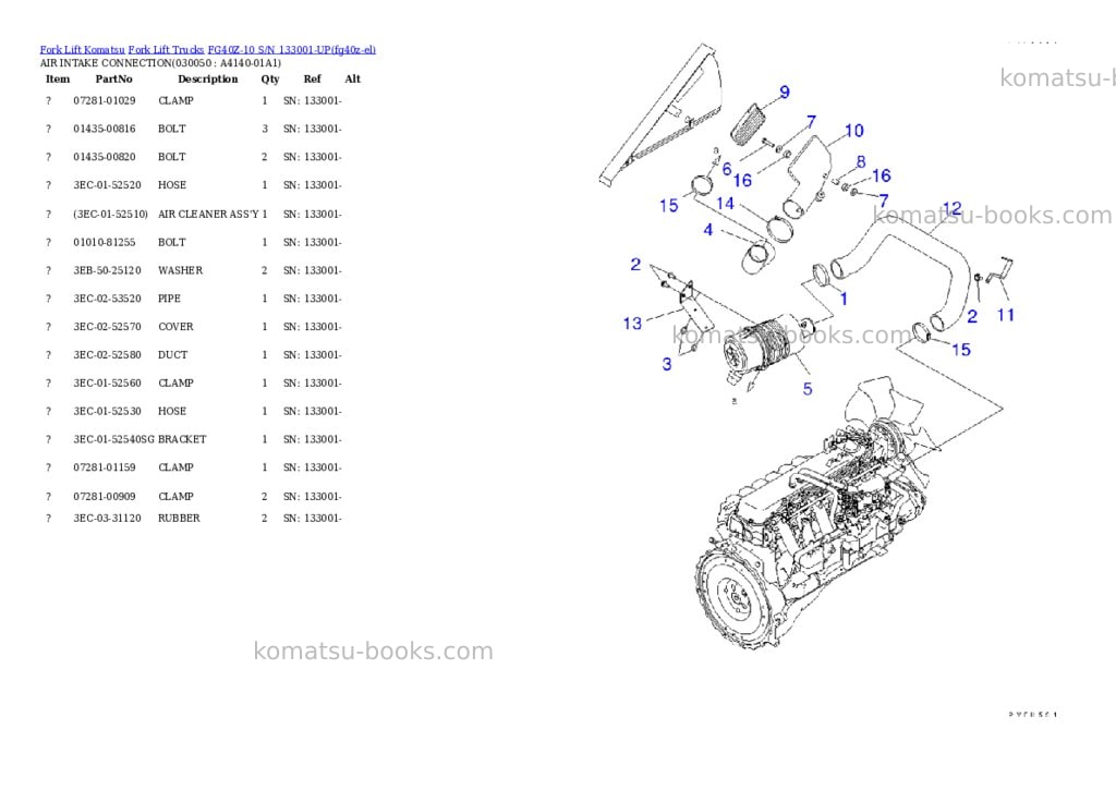 Komatsu FG40Z-10 S/N 133001-UP Parts catalog cover Page 4