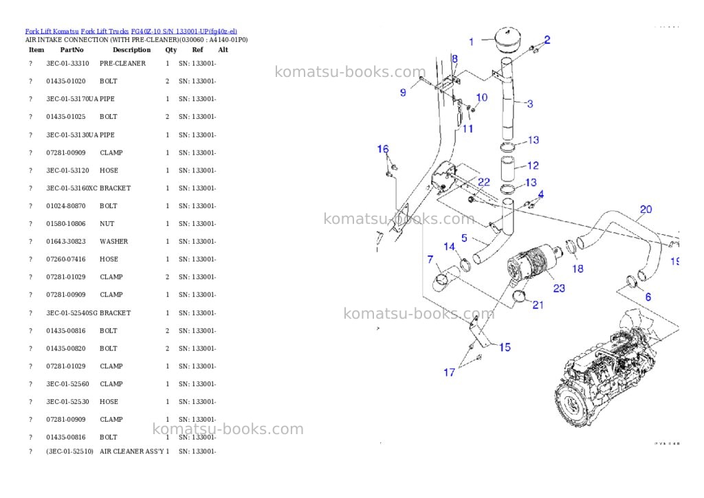 Komatsu FG40Z-10 S/N 133001-UP Parts catalog cover Page 5