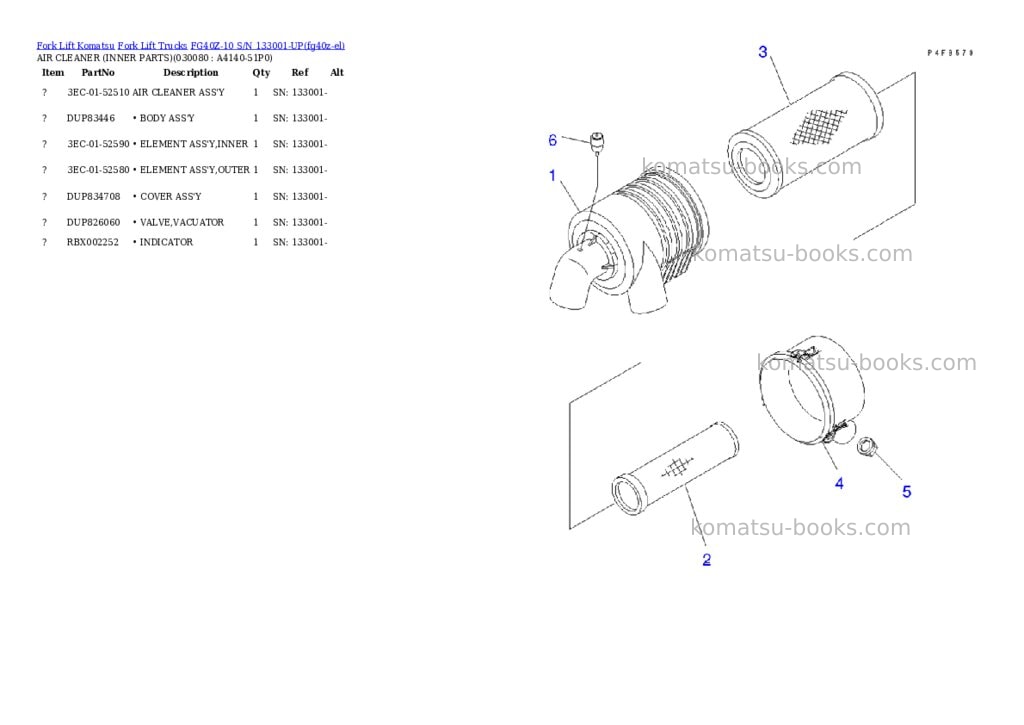 Komatsu FG40Z-10 S/N 133001-UP Parts catalog cover Page 7