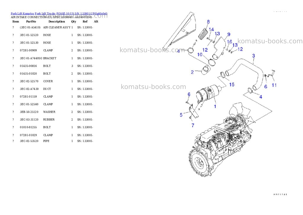 Komatsu fg40z-10-us s/n 133001-up Parts catalog cover Page 3