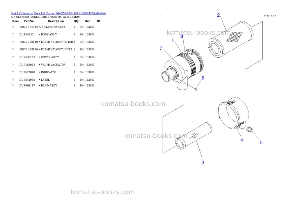 Komatsu fg40z-10-us s/n 133001-up Parts catalog cover Page 4