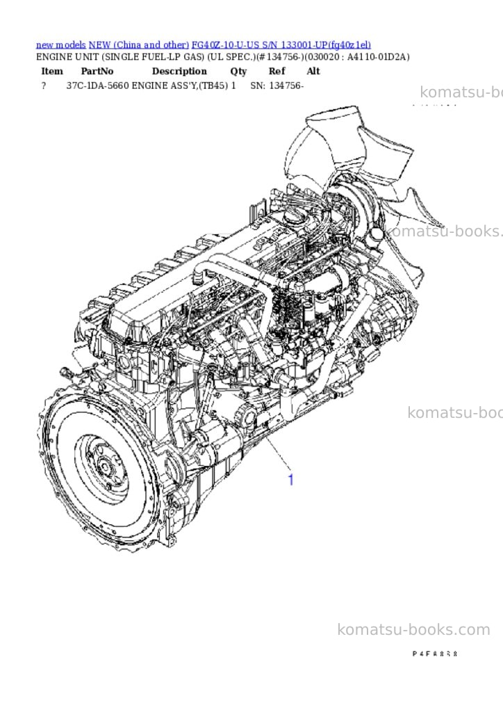 Komatsu fg40z-10-u-us s/n 133001-up Parts catalog cover Komatsu fg40z-10-u-us s/n 133001-up Parts catalog cover
