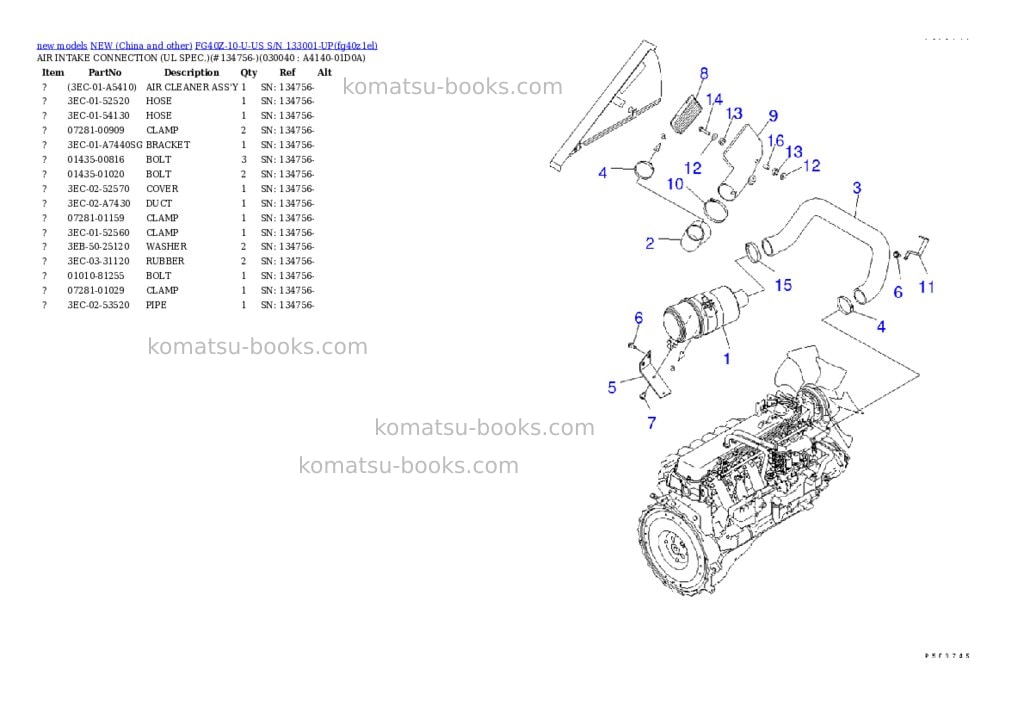 Komatsu fg40z-10-u-us s/n 133001-up Parts catalog cover Page 3 Komatsu fg40z-10-u-us s/n 133001-up Parts catalog cover Page 3