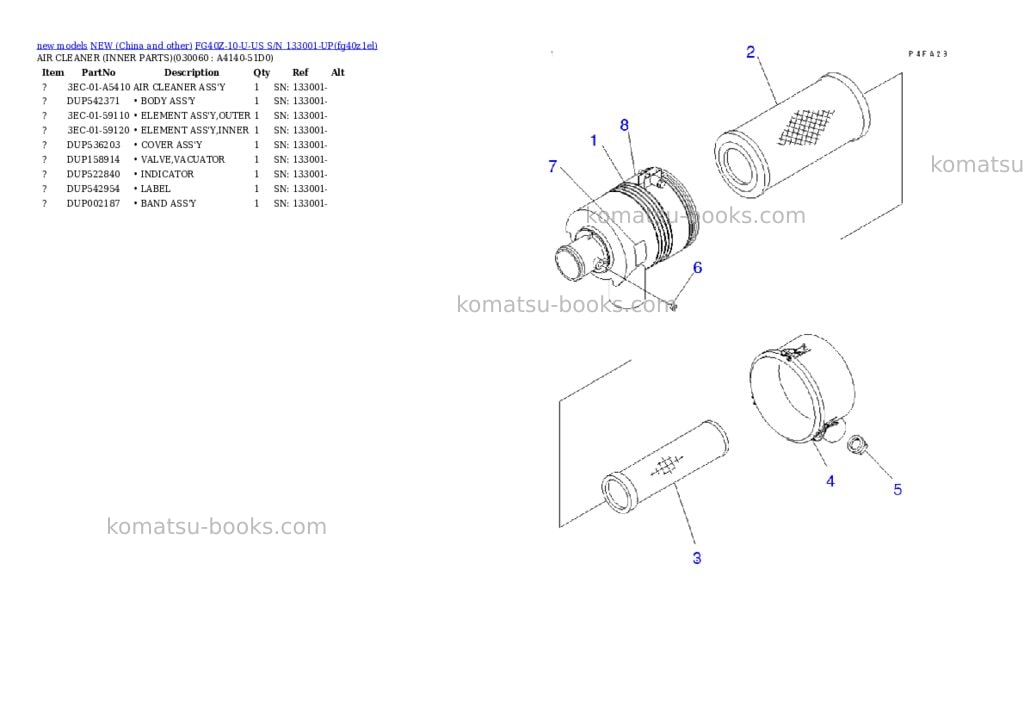 Komatsu fg40z-10-u-us s/n 133001-up Parts catalog cover Page 5 Komatsu fg40z-10-u-us s/n 133001-up Parts catalog cover Page 5