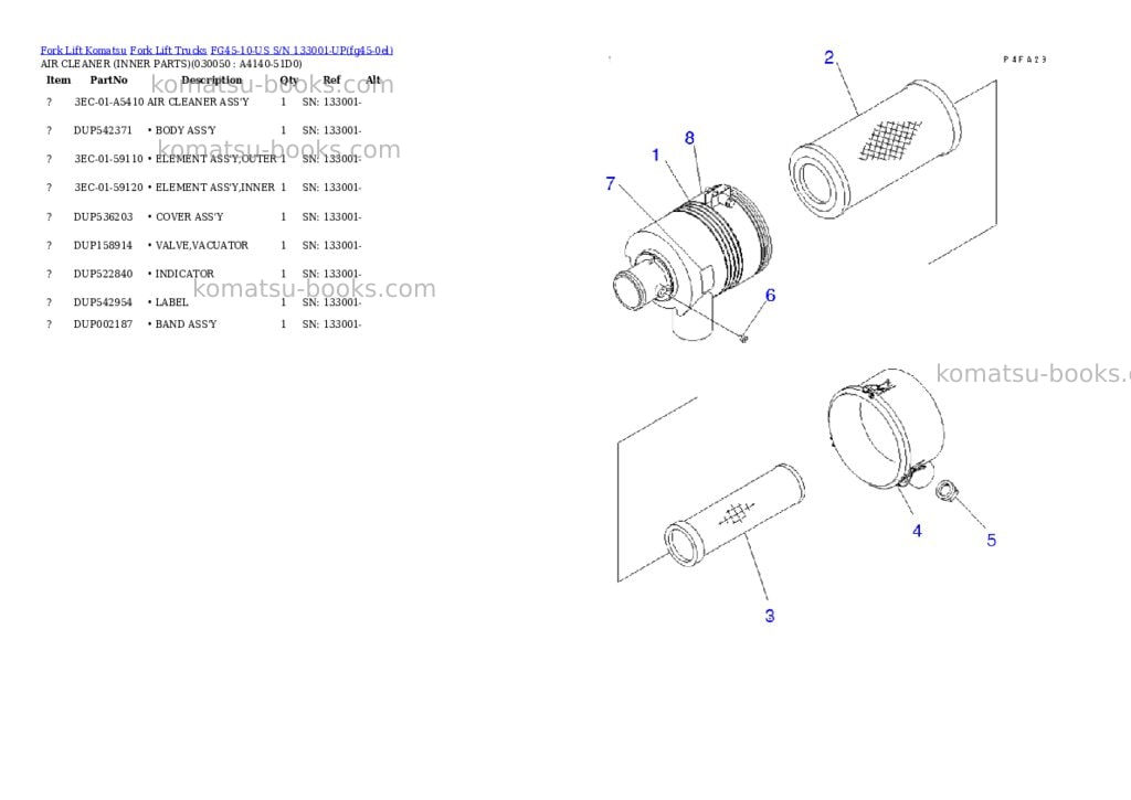 Komatsu fg45-10-us s/n 133001-up Parts catalog cover Page 4