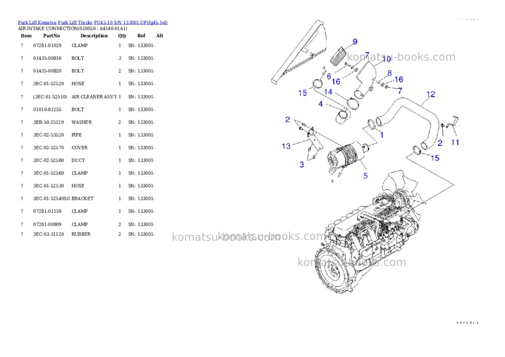 Komatsu fg45-10 s/n 133001-up Parts catalog cover Page 4 Komatsu fg45-10 s/n 133001-up Parts catalog cover Page 4
