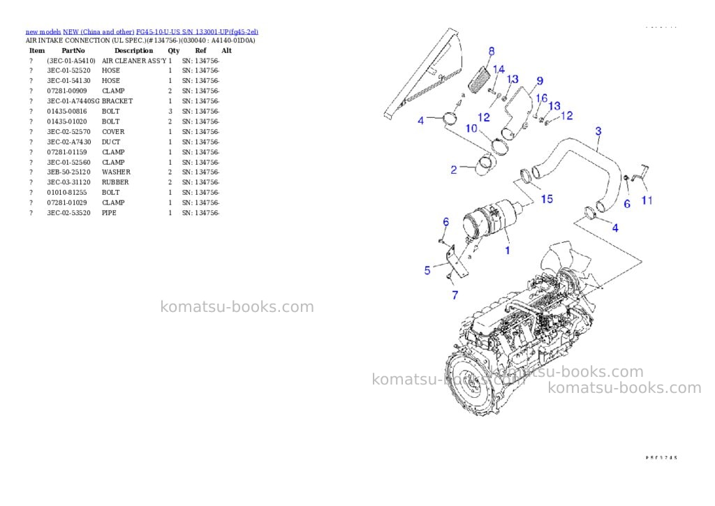 Komatsu fg45-10-u-us s/n 133001-up Parts catalog cover Page 3 Komatsu fg45-10-u-us s/n 133001-up Parts catalog cover Page 3