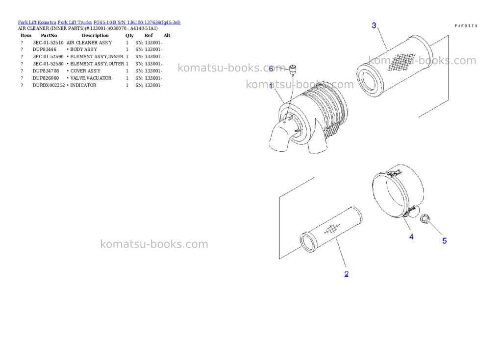 Komatsu FG45-10-B S/N 136100-137636 Parts catalog cover Page 6