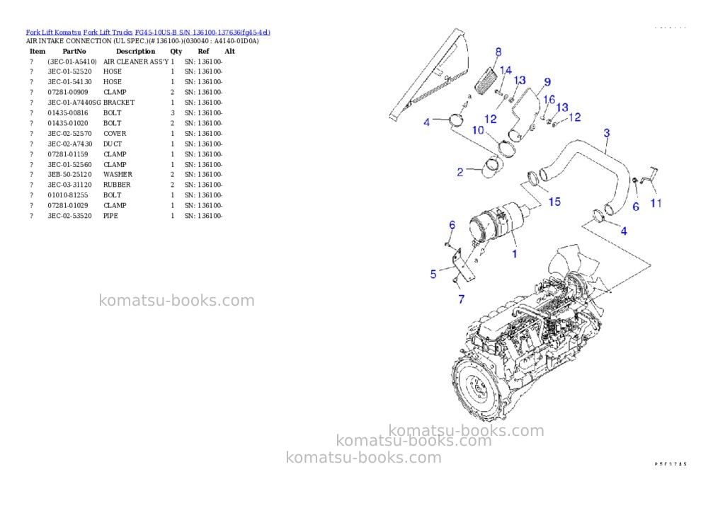 Komatsu FG45-10US-B S/N 136100-137636 Parts catalog cover Page 3