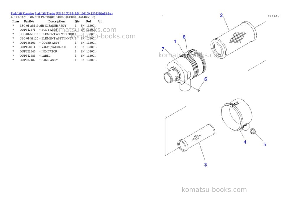 Komatsu FG45-10US-B S/N 136100-137636 Parts catalog cover Page 5