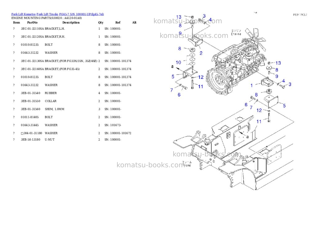 Komatsu fg45-7 s/n 100001-up Parts catalog cover Komatsu fg45-7 s/n 100001-up Parts catalog cover