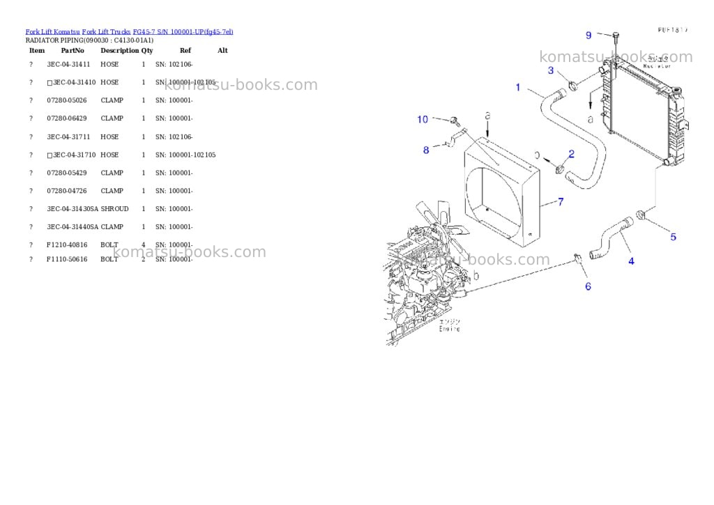 Komatsu fg45-7 s/n 100001-up Parts catalog cover Page 10 Komatsu fg45-7 s/n 100001-up Parts catalog cover Page 10