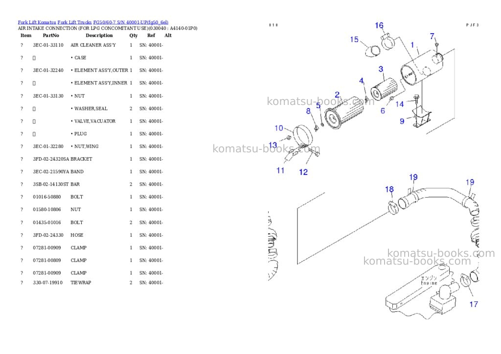Komatsu fg50/60-7 s/n 40001-up Parts catalog cover Page 4 Komatsu fg50/60-7 s/n 40001-up Parts catalog cover Page 4