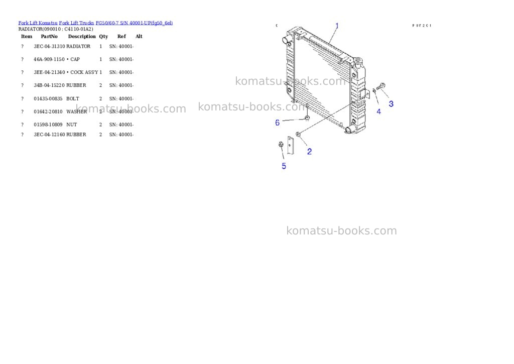Komatsu fg50/60-7 s/n 40001-up Parts catalog cover Page 6 Komatsu fg50/60-7 s/n 40001-up Parts catalog cover Page 6