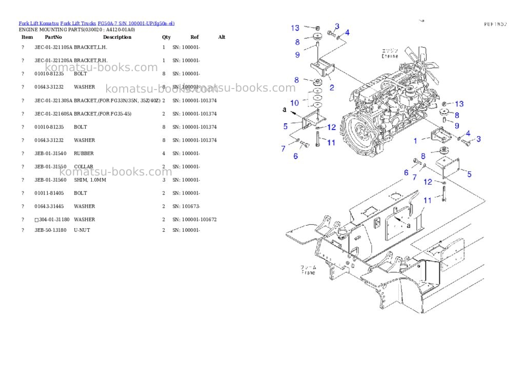 Komatsu FG50A-7 S/N 100001-UP Parts catalog cover