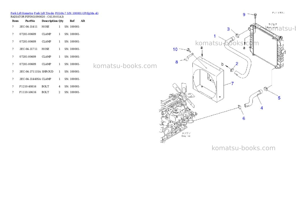 Komatsu FG50A-7 S/N 100001-UP Parts catalog cover Page 9