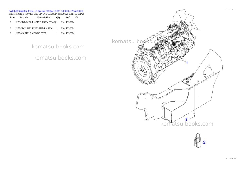 Komatsu fg50a-10 s/n 133001-up Parts catalog cover