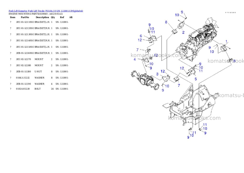 Komatsu fg50a-10 s/n 133001-up Parts catalog cover Page 3