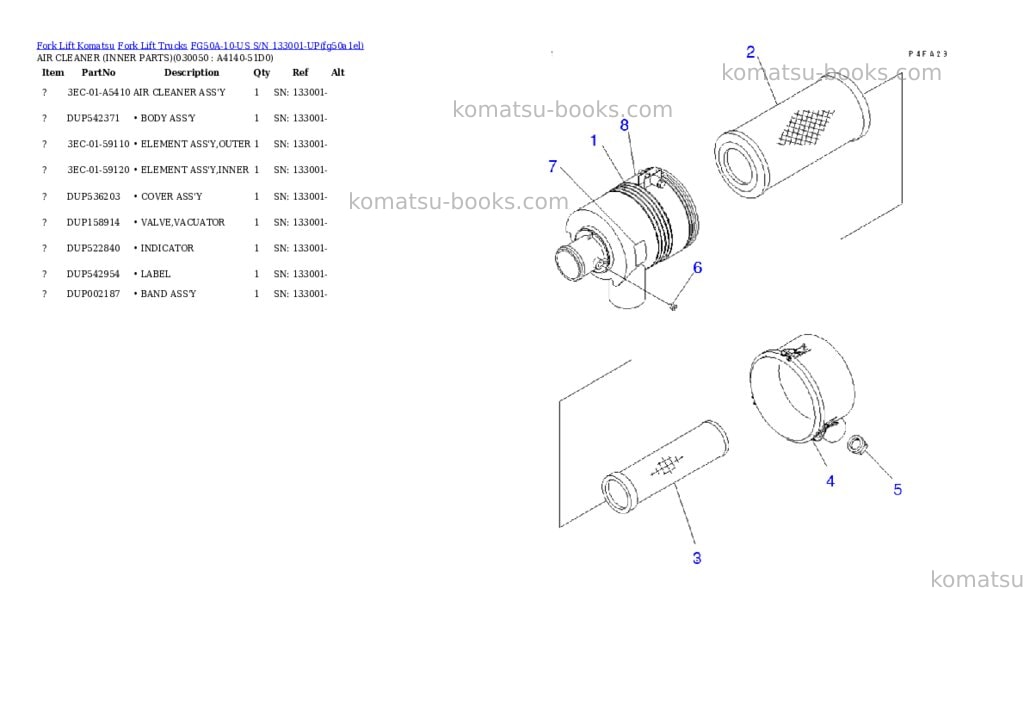 Komatsu fg50a-10-us s/n 133001-up Parts catalog cover Page 4