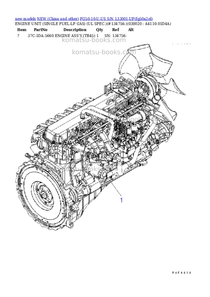 Komatsu fg50-10-u-us s/n 133001-up Parts catalog cover