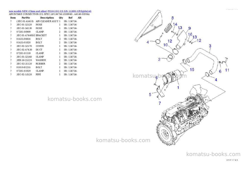 Komatsu fg50-10-u-us s/n 133001-up Parts catalog cover Page 3