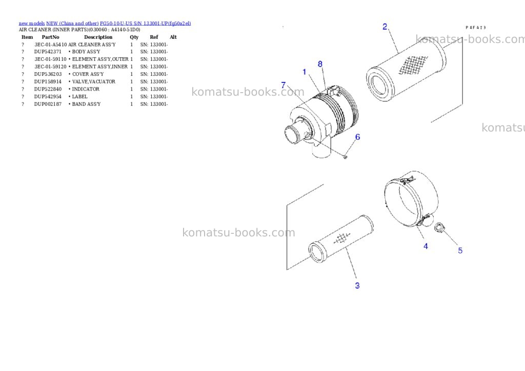 Komatsu fg50-10-u-us s/n 133001-up Parts catalog cover Page 5