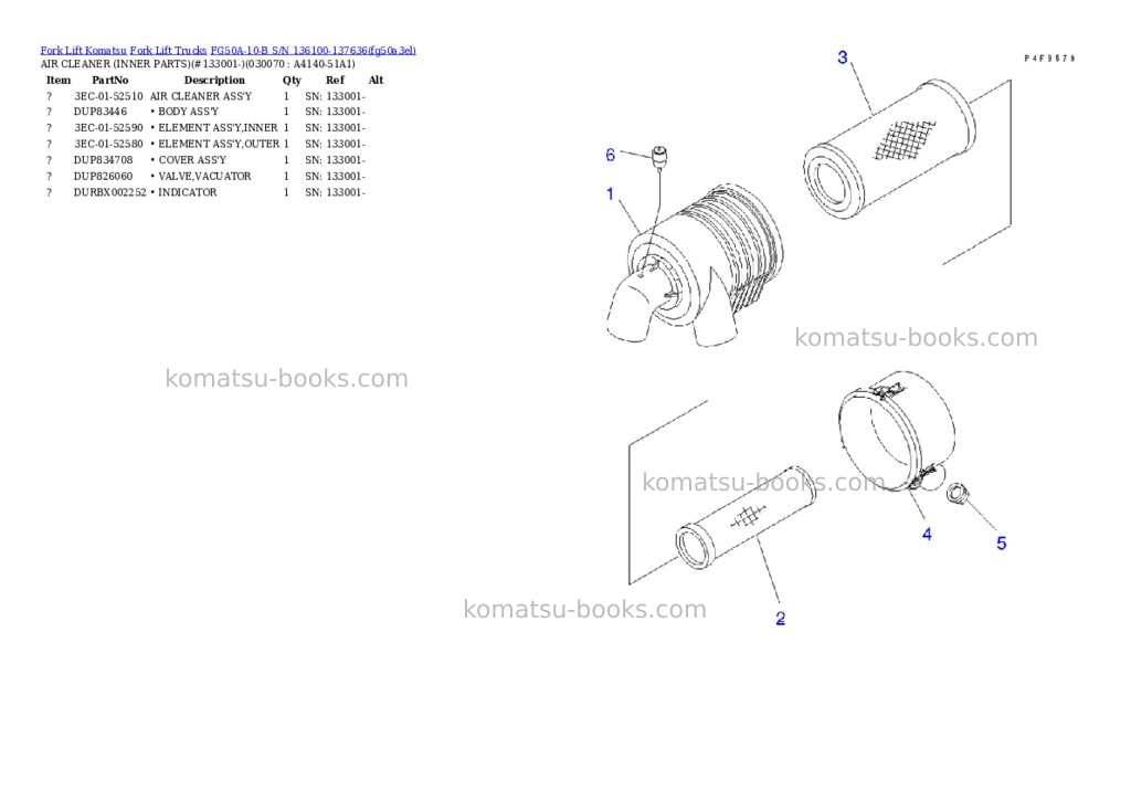 Komatsu FG50A-10-B S/N 136100-137636 Parts catalog cover Page 6