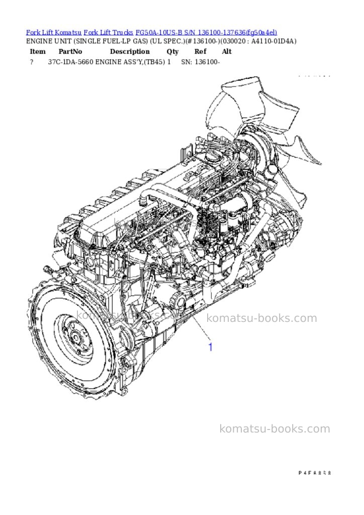 Komatsu FG50A-10US-B S/N 136100-137636 Parts catalog cover Komatsu FG50A-10US-B S/N 136100-137636 Parts catalog cover