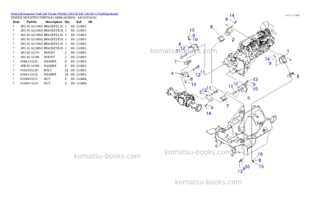 Komatsu FG50A-10US-B S/N 136100-137636 Parts catalog cover Page 2 Komatsu FG50A-10US-B S/N 136100-137636 Parts catalog cover Page 2