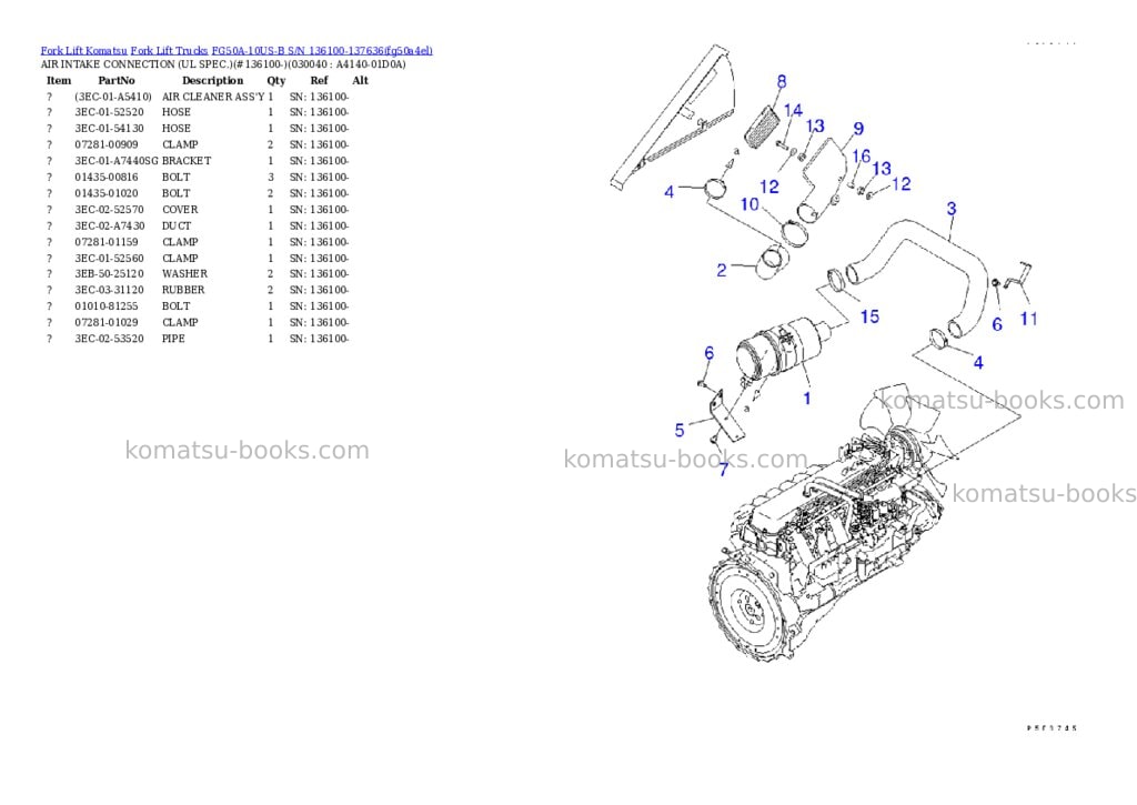 Komatsu FG50A-10US-B S/N 136100-137636 Parts catalog cover Page 3 Komatsu FG50A-10US-B S/N 136100-137636 Parts catalog cover Page 3