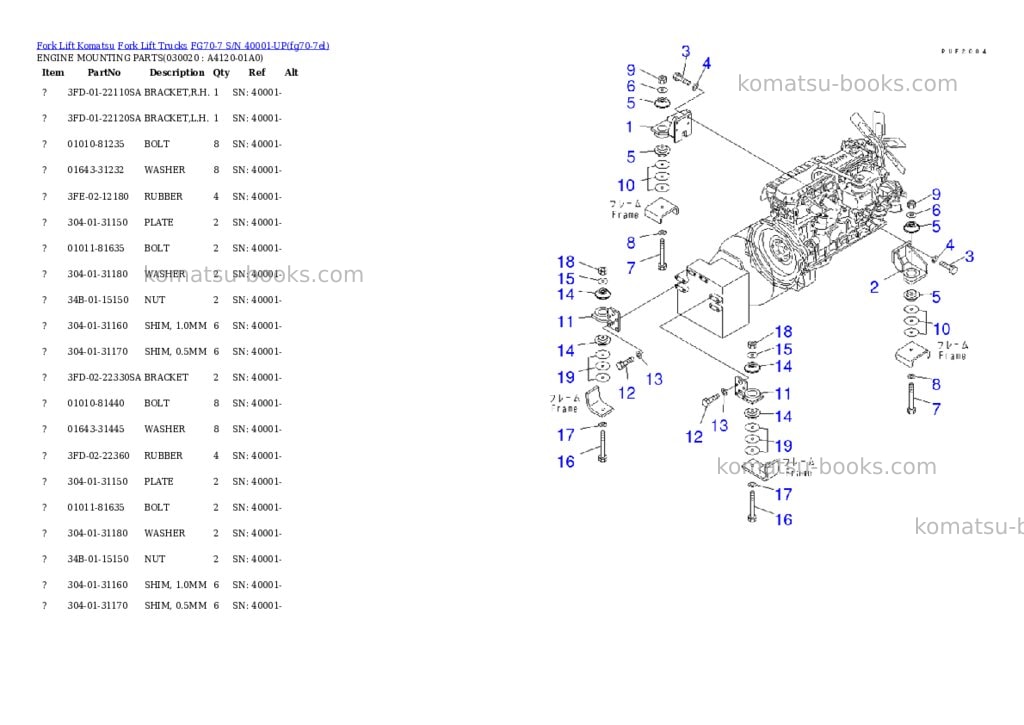 Komatsu fg70-7 s/n 40001-up Parts catalog cover Komatsu fg70-7 s/n 40001-up Parts catalog cover