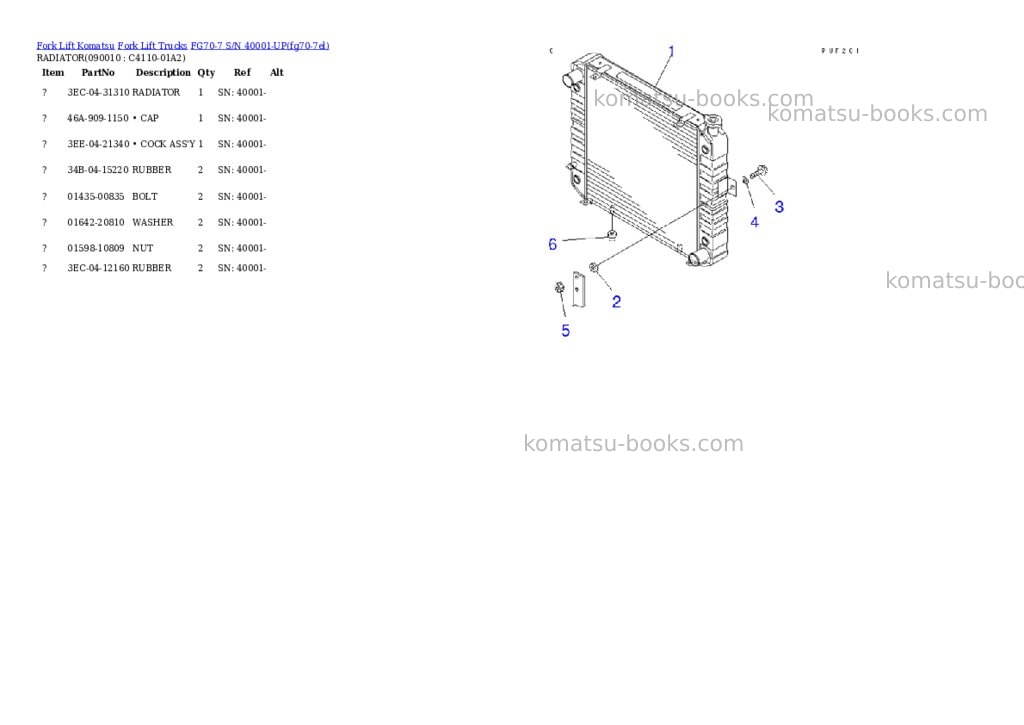 Komatsu fg70-7 s/n 40001-up Parts catalog cover Page 5 Komatsu fg70-7 s/n 40001-up Parts catalog cover Page 5