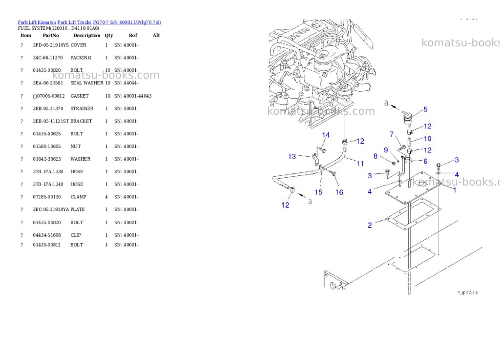 Komatsu fg70-7 s/n 40001-up Parts catalog cover Page 9 Komatsu fg70-7 s/n 40001-up Parts catalog cover Page 9