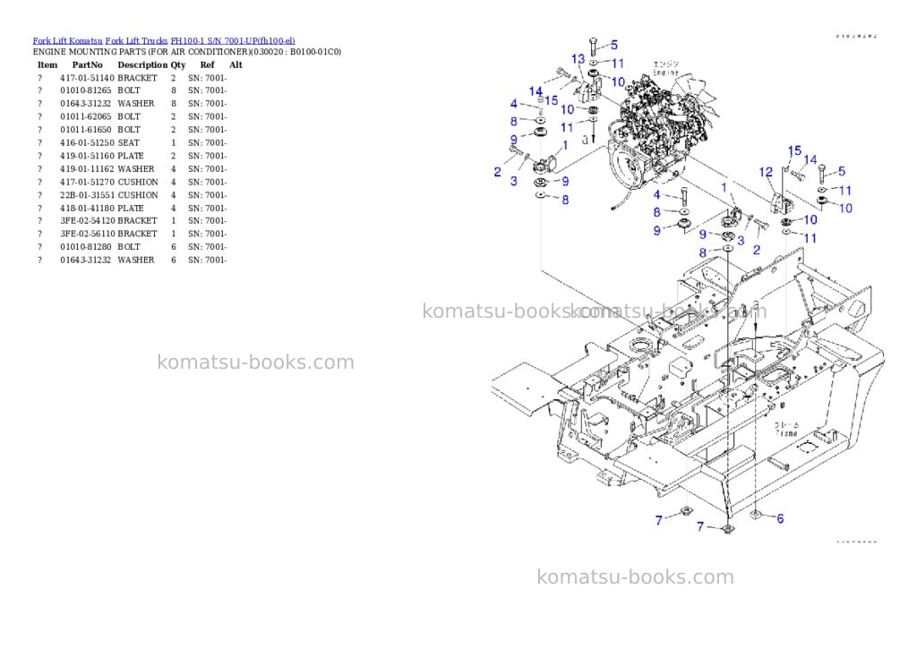 Komatsu FH100-1 S/N 7001-UP Parts catalog cover