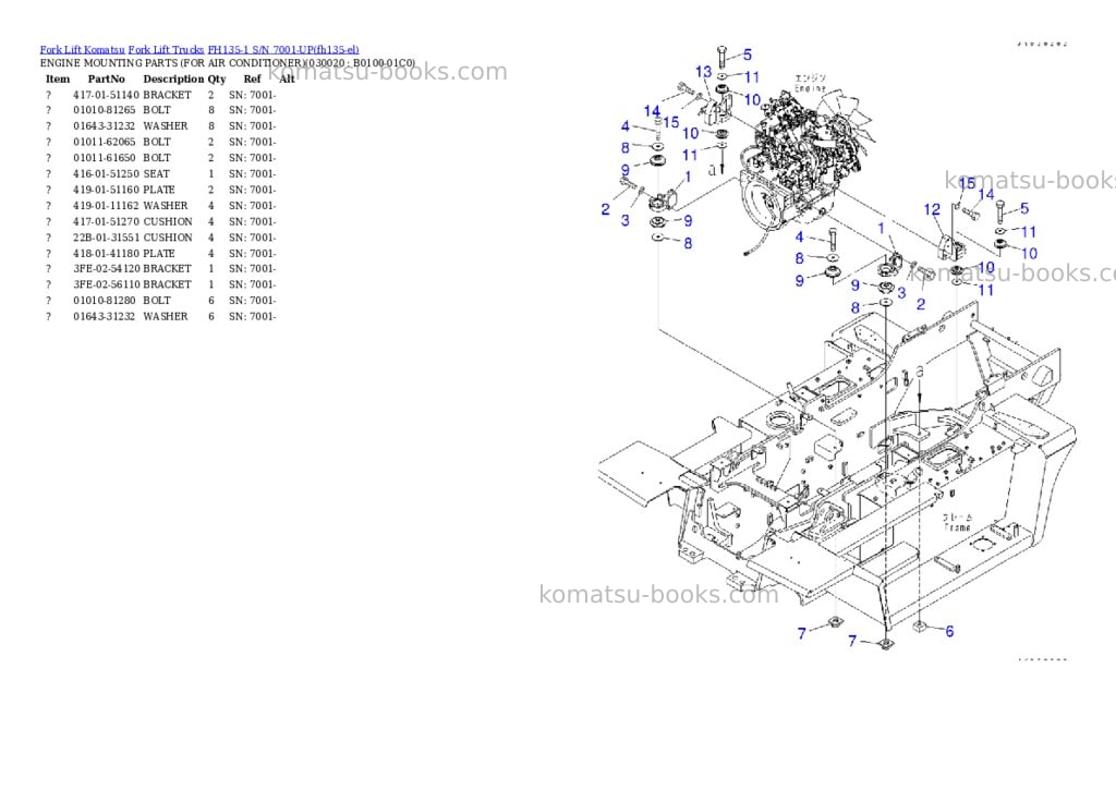 Komatsu FH135-1 S/N 7001-UP Parts catalog cover