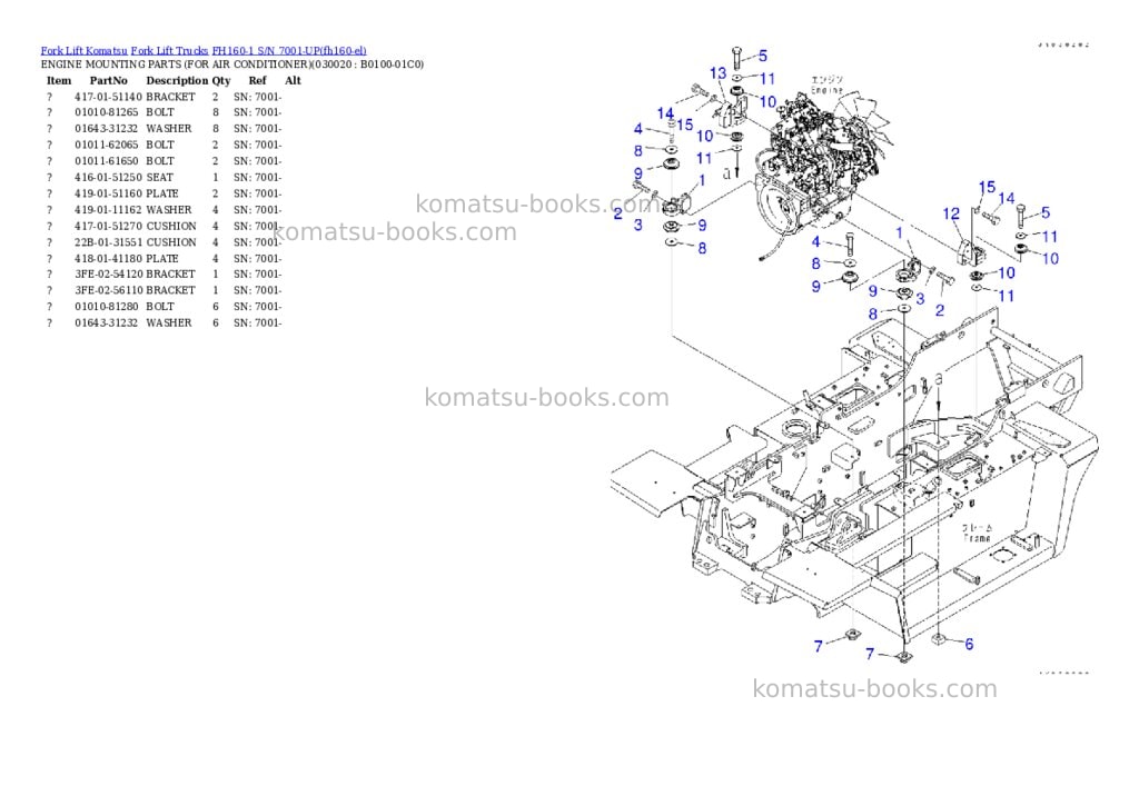 Komatsu FH160-1 S/N 7001-UP Parts catalog cover