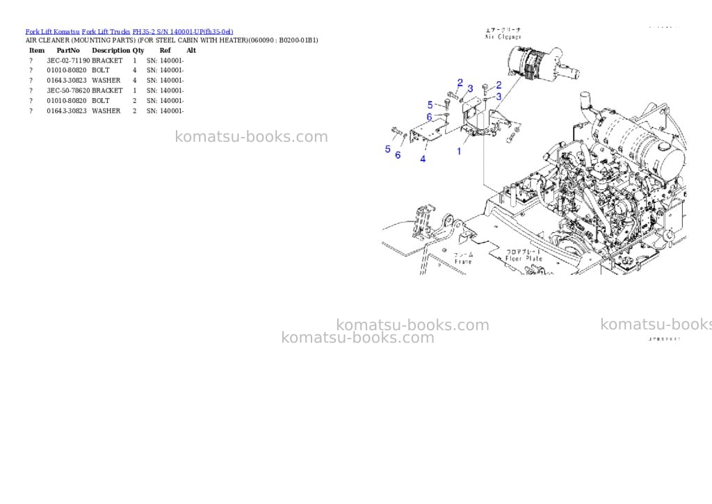 Komatsu FH35-2 S/N 140001-UP Parts catalog cover Page 10 Komatsu FH35-2 S/N 140001-UP Parts catalog cover Page 10