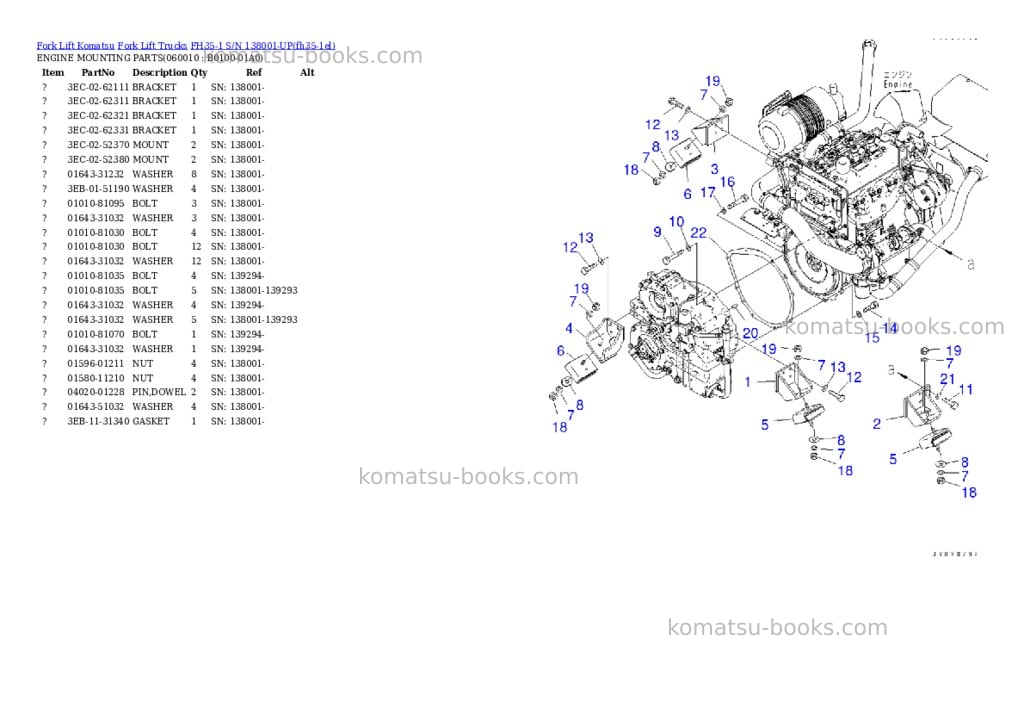 Komatsu FH35-1 S/N 138001-UP Parts catalog cover Komatsu FH35-1 S/N 138001-UP Parts catalog cover