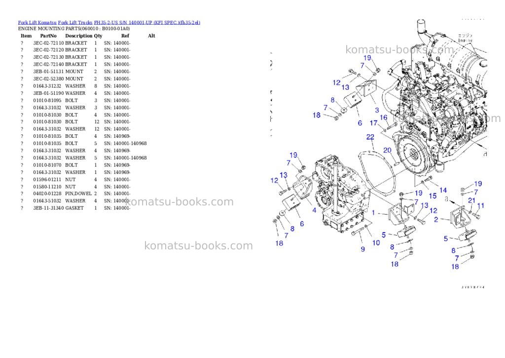 Komatsu FH35-2-US S/N 140001-UP (KFI SPEC.) Parts catalog cover