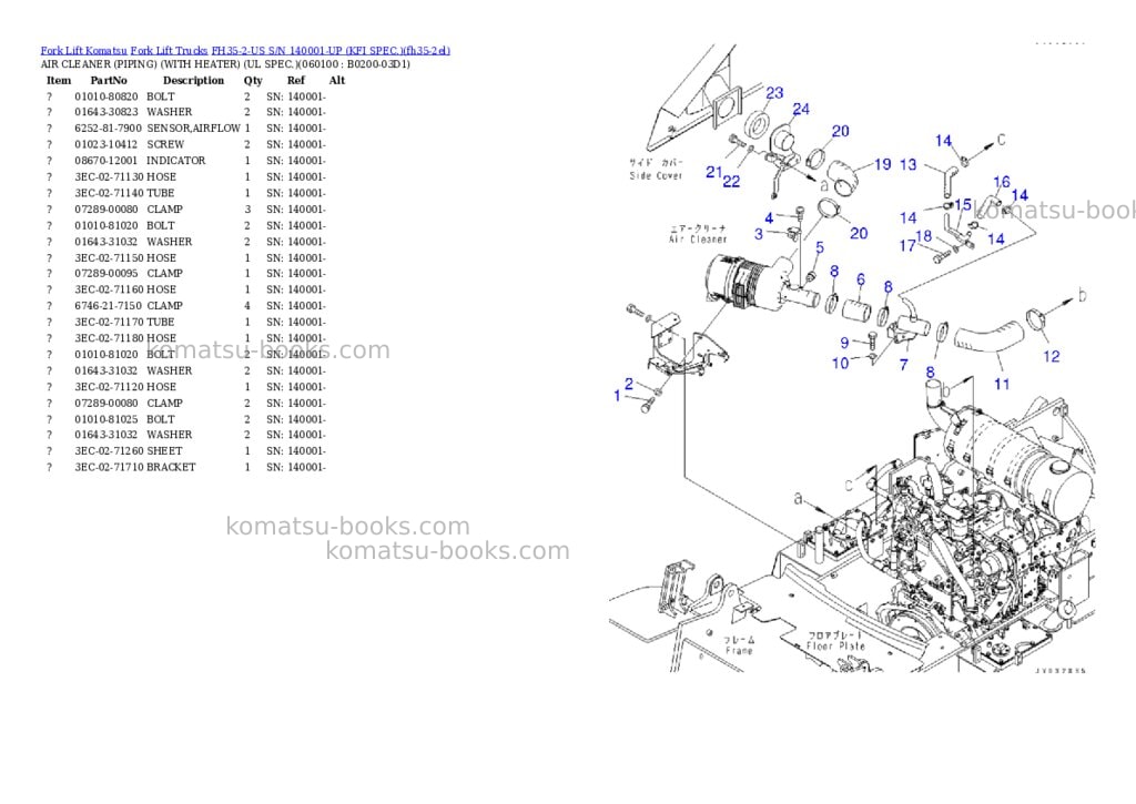 Komatsu FH35-2-US S/N 140001-UP (KFI SPEC.) Parts catalog cover Page 10