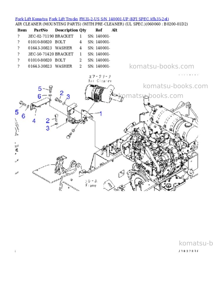 Komatsu FH35-2-US S/N 140001-UP (KFI SPEC.) Parts catalog cover Page 6