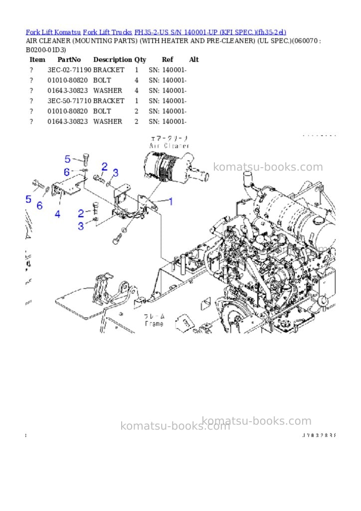 Komatsu FH35-2-US S/N 140001-UP (KFI SPEC.) Parts catalog cover Page 7