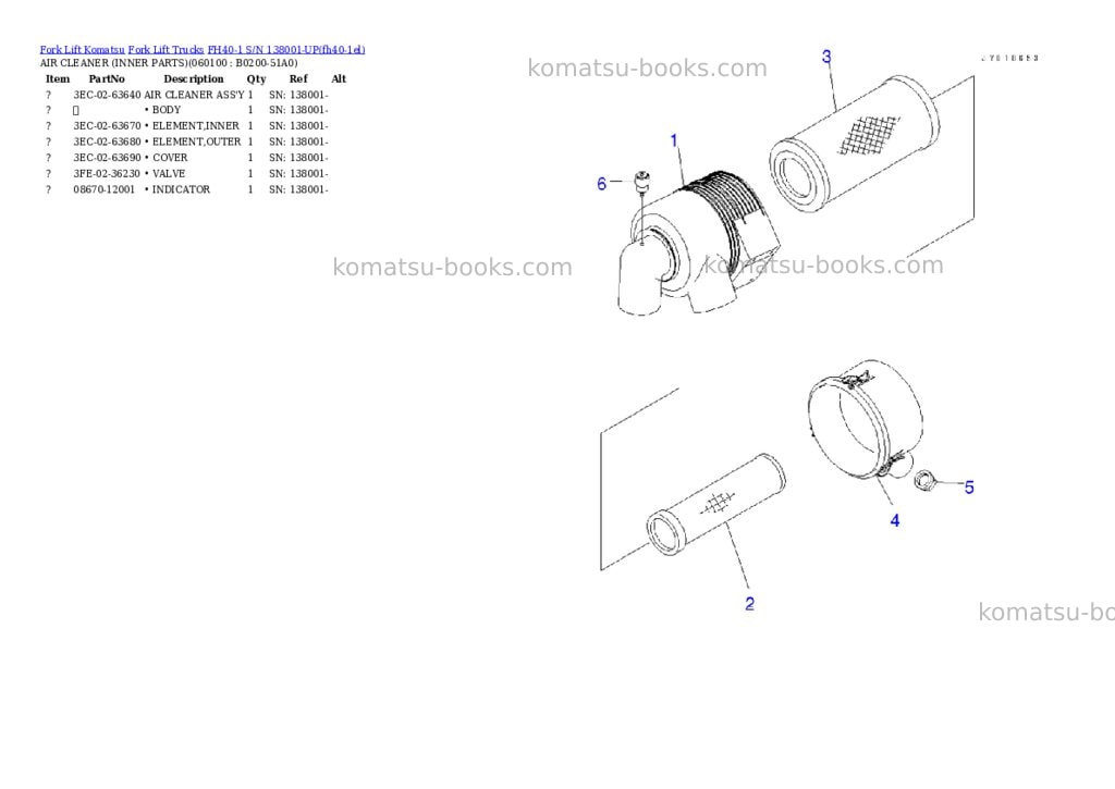 Komatsu FH40-1 S/N 138001-UP Parts catalog cover Page 10
